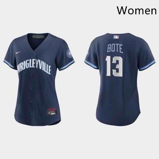 Chicago Cubs 13 David Bote Women Nike 2021 City Connect Navy MLB Jersey